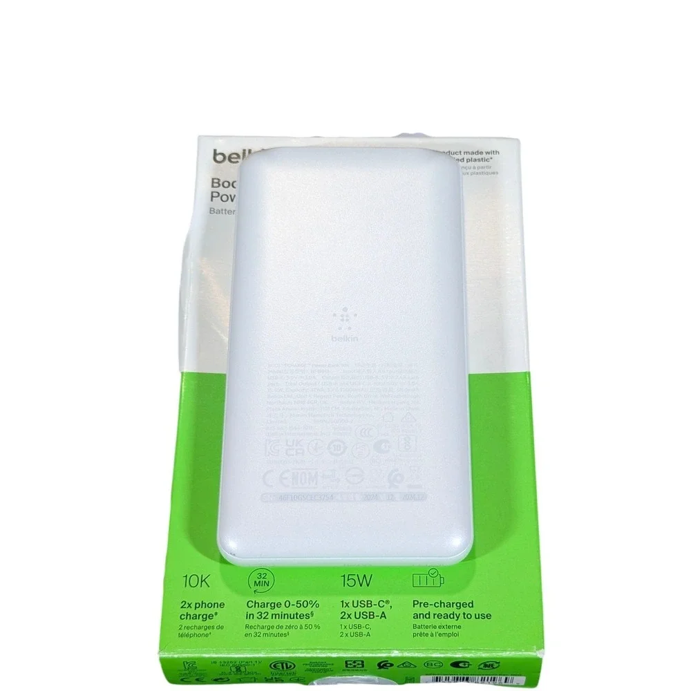 Aa6U Belkin BoostCharge Power Bank 10000mAh 2 Type-A / 1 Type-C Ports, White‎